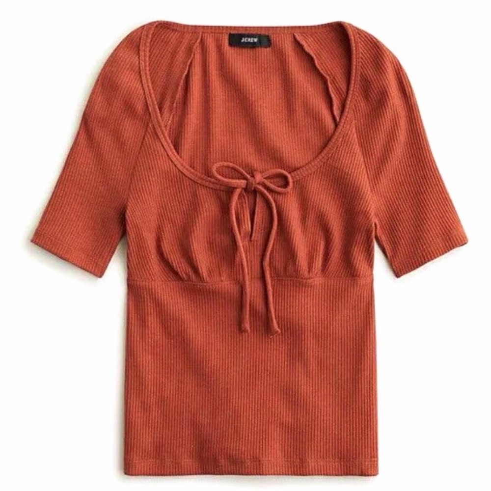J. Crew NWT Tie Front Vintage Rib T-Shirt Top Burnt Sienna‎ Size Medium